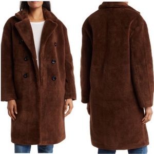 NWT Rebecca Minkoff Brown Faux Shearling Double Breasted Pea Coat - M